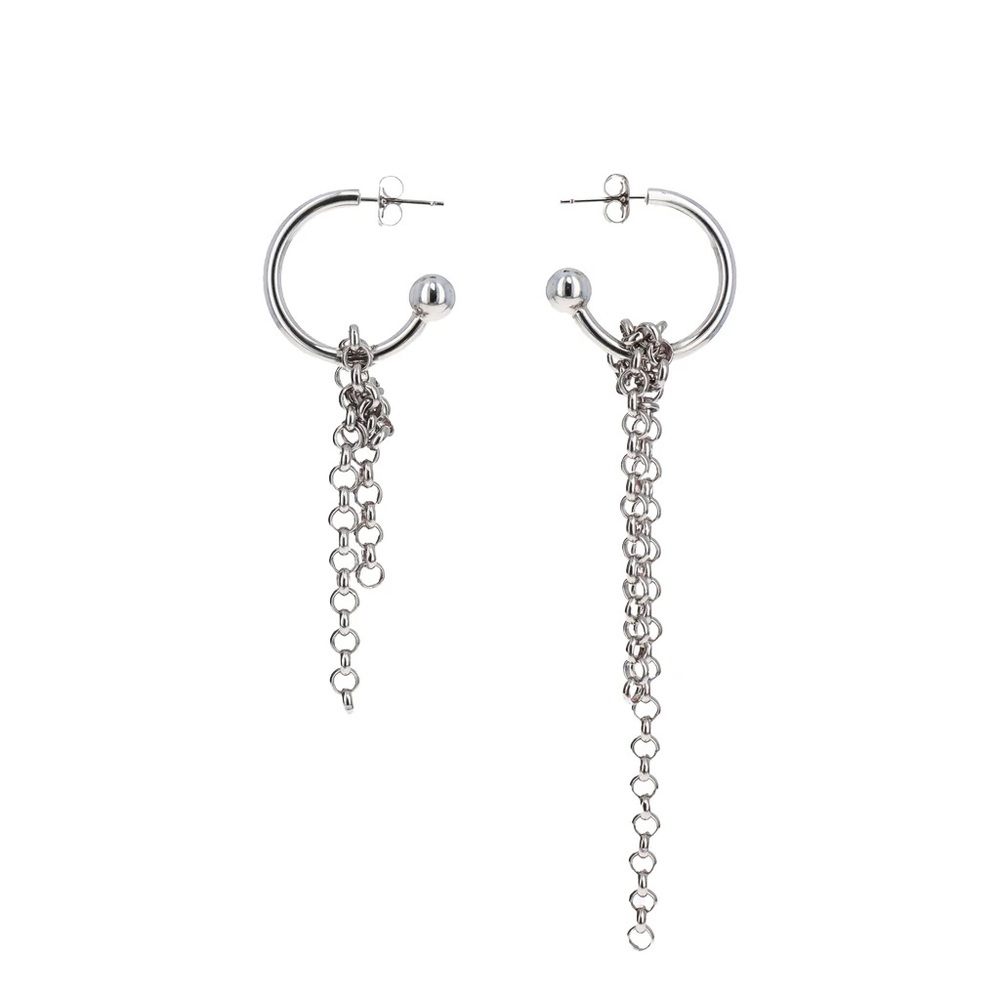 Asymmetrical Silver Chain Hoop Earrings, BNIB